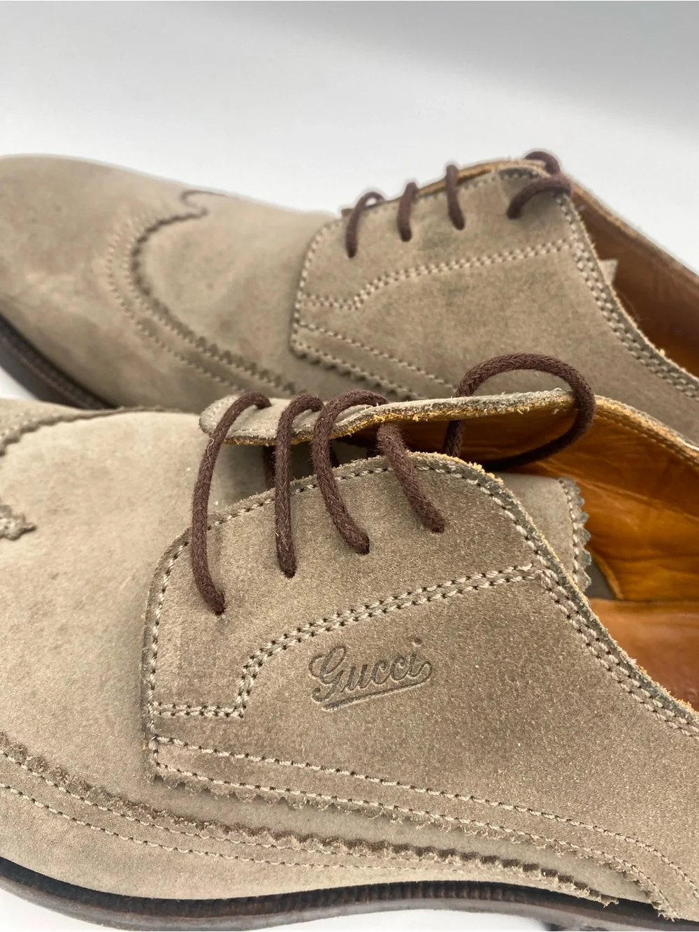 Gucci Taupe Suede Wingtip Derby Shoes